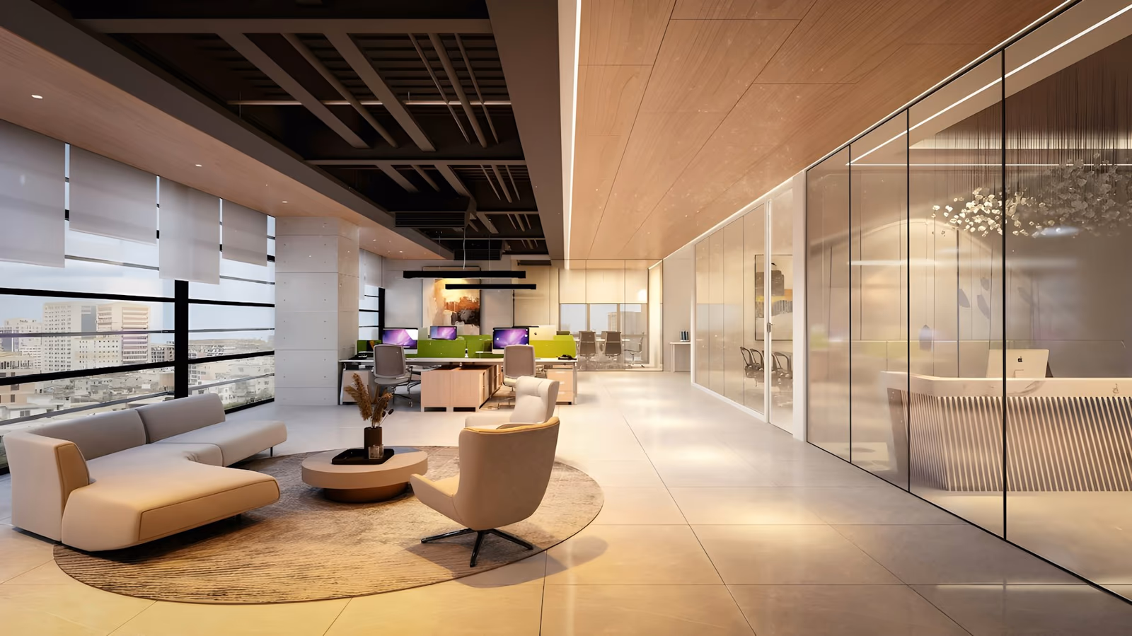 Refined commercial reception and lobby area