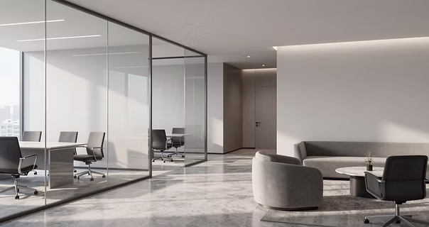 Refined commercial interior prepared for the workday
